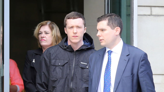 Ben Megarry, pictured centre, with his solicitor Michael Madden