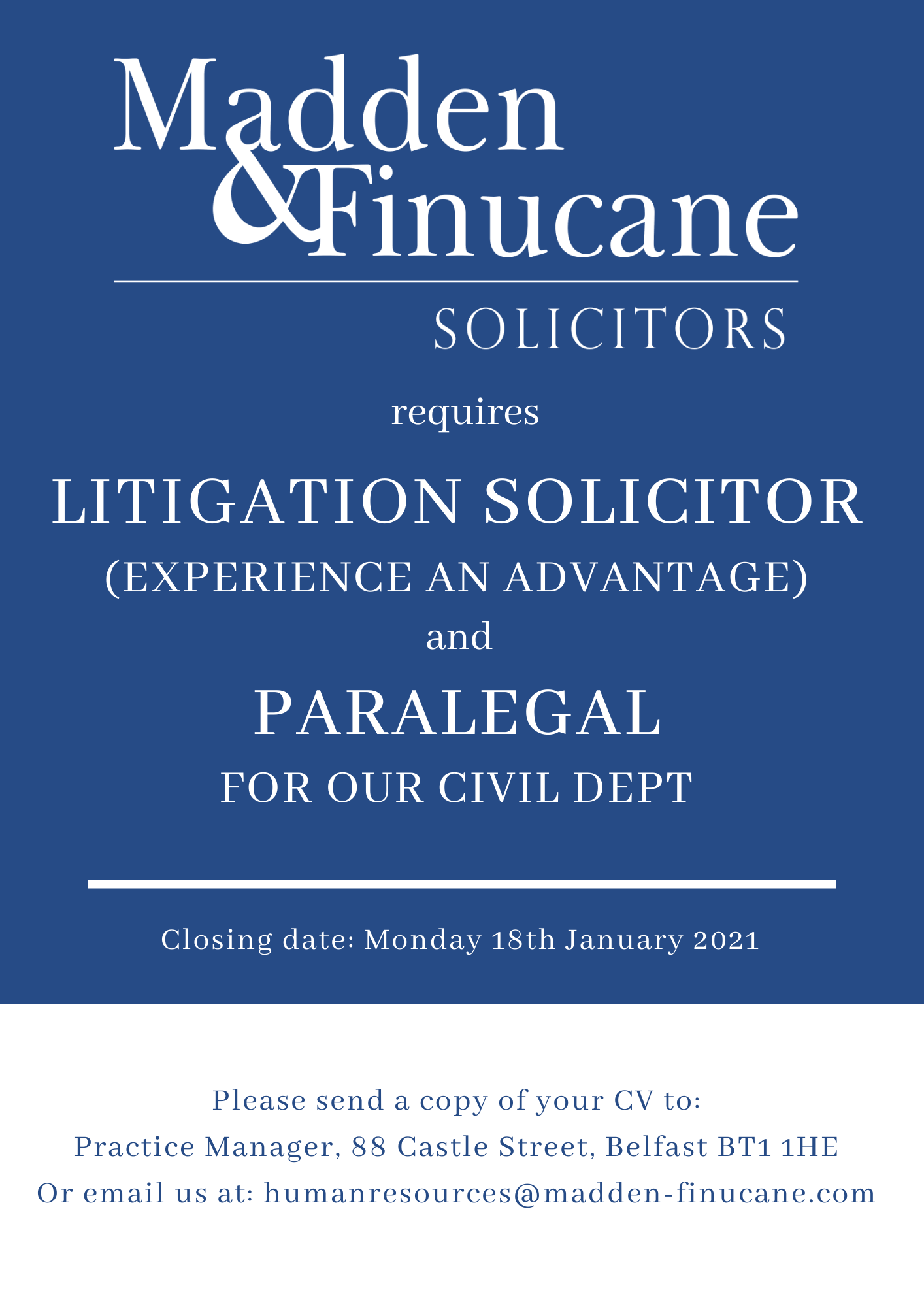 Job Opportunities at Madden & Finucane Solicitors