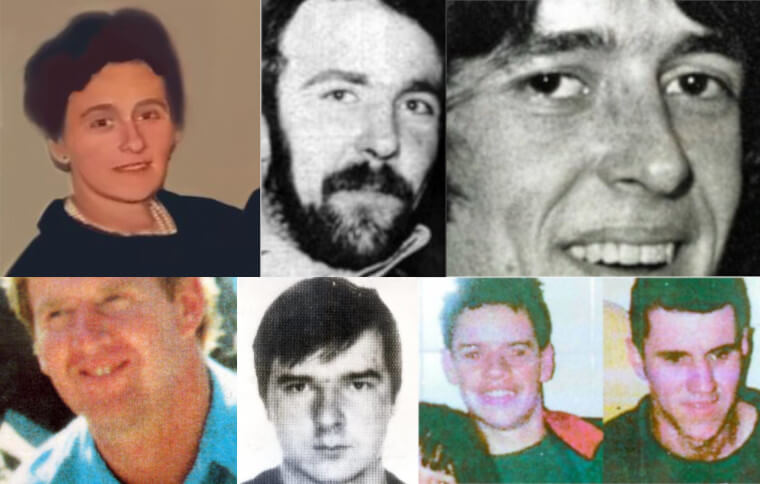 Kathleen Thompson, Gervaise McKerr, Gerard Casey, Sam Marshall, Pearse Jordan, Rory & Gerard Cairns