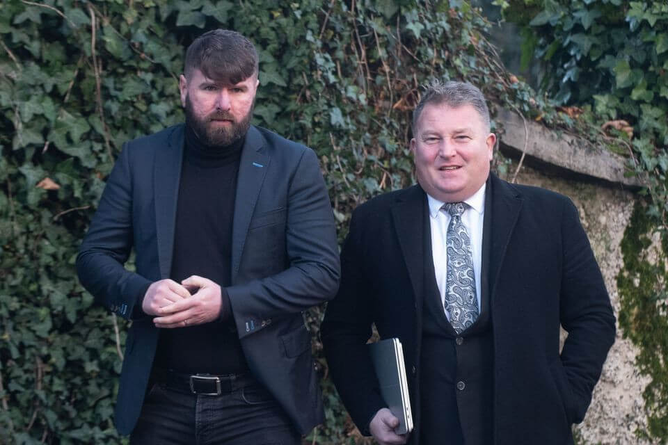 Paddy McCourt and Ciaran Shiels of Madden & Finucane Solicitors outside Bishop Street Courthouse