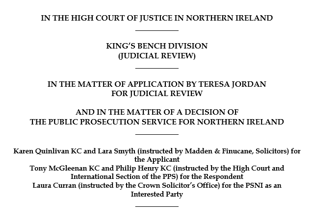 Application by Teresa Jordan for Judicial Review