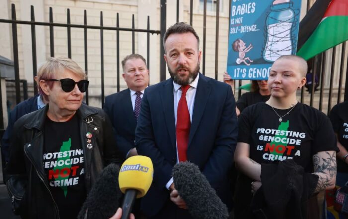 Ciarán Shiels & Colum Eastwood speak outside Derry court today
