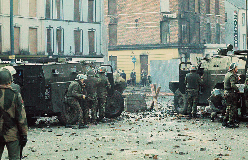 British Army barricade prior to the shooting of Civil Rights marchers by British Army paratroopers - Bloody Sunday - 30th January 1972