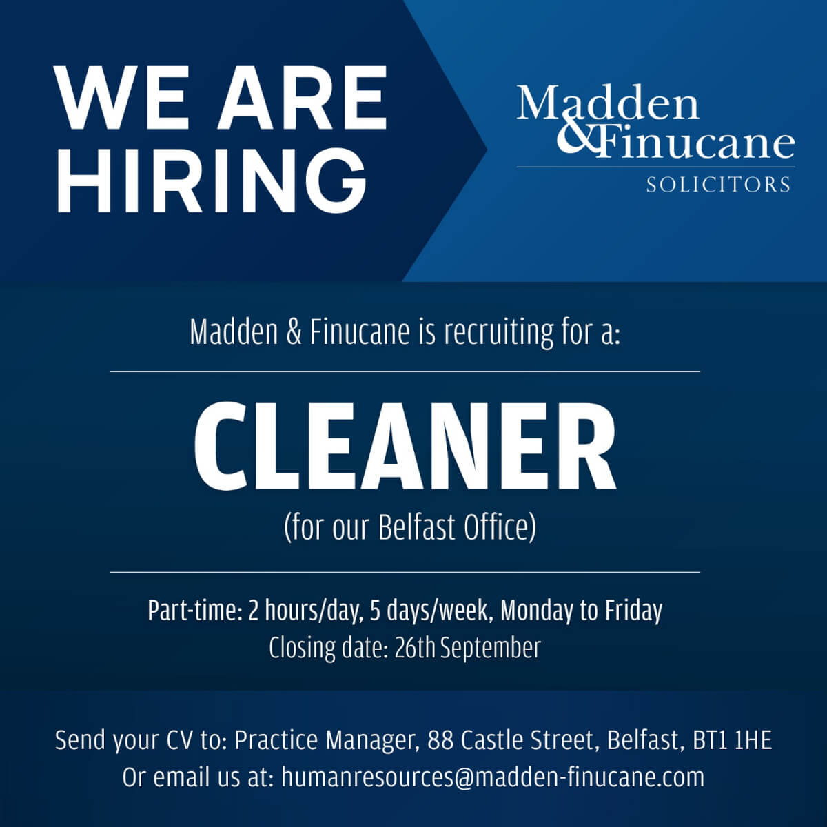 Part-time Cleaner Required